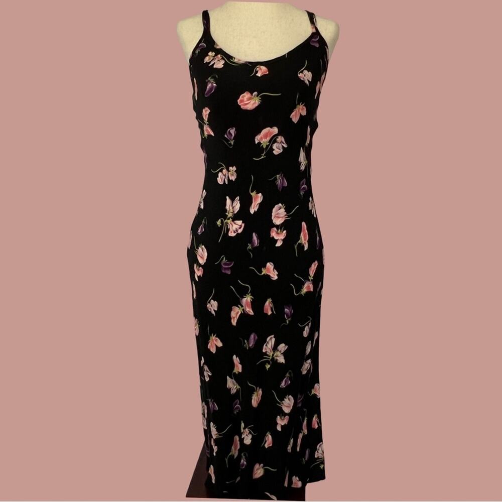 * RARE Betsey Johnson Small Vintage 90s Y2K Floral Slip Dress Black Pink Purple